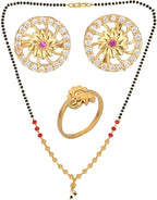 AanyaCentric Gold-plated Jewelry Combo: Elegant Short Mangalsutra, Finger Ring, and American Diamond Earrings Set - Distacart