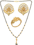 AanyaCentric Gold-plated Jewelry Combo: Elegant Short Mangalsutra, Finger Ring, and American Diamond Earrings Set - Distacart