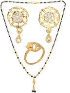 AanyaCentric Gold-plated Jewelry Combo: Elegant Short Mangalsutra, Finger Ring, and American Diamond Earrings Set - Distacart