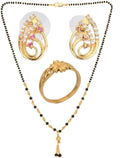 AanyaCentric Gold-plated Jewelry Combo: Elegant Short Mangalsutra, Finger Ring, and American Diamond Earrings Set - Distacart