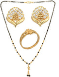 AanyaCentric Gold-plated Jewelry Combo: Elegant Short Mangalsutra, Finger Ring, and American Diamond Earrings Set - Distacart