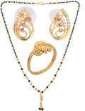AanyaCentric Gold-plated Jewelry Combo: Elegant Short Mangalsutra, Finger Ring, and American Diamond Earrings Set - Distacart