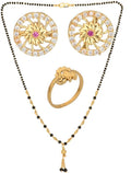 AanyaCentric Gold-plated Jewelry Combo: Elegant Short Mangalsutra, Finger Ring, and American Diamond Earrings Set - Distacart