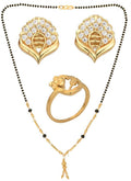 AanyaCentric Gold-plated Jewelry Combo: Elegant Short Mangalsutra, Finger Ring, and American Diamond Earrings Set - Distacart
