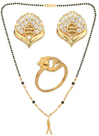 AanyaCentric Gold-plated Jewelry Combo: Elegant Short Mangalsutra, Finger Ring, and American Diamond Earrings Set - Distacart