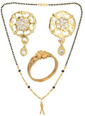 AanyaCentric Gold-plated Jewelry Combo: Elegant Short Mangalsutra, Finger Ring, and American Diamond Earrings Set - Distacart