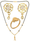 AanyaCentric Gold-plated Jewelry Combo: Elegant Short Mangalsutra, Finger Ring, and American Diamond Earrings Set - Distacart