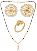 AanyaCentric Gold-plated Jewelry Combo: Elegant Short Mangalsutra, Finger Ring, and American Diamond Earrings Set - Distacart