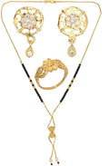 AanyaCentric Gold-plated Jewelry Combo: Elegant Short Mangalsutra, Finger Ring, and American Diamond Earrings Set - Distacart
