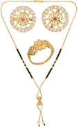 AanyaCentric Gold-plated Jewelry Combo: Elegant Short Mangalsutra, Finger Ring, and American Diamond Earrings Set - Distacart