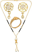 AanyaCentric Gold-plated Jewelry Combo: Elegant Short Mangalsutra, Finger Ring, and American Diamond Earrings Set - Distacart
