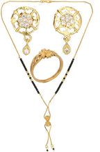 AanyaCentric Gold-plated Jewelry Combo: Elegant Short Mangalsutra, Finger Ring, and American Diamond Earrings Set - Distacart