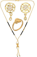 AanyaCentric Gold-plated Jewelry Combo: Elegant Short Mangalsutra, Finger Ring, and American Diamond Earrings Set - Distacart