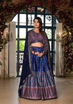 Women's Wedding Traditional Blue Dull Satin Lehenga Choli - Kaushlya