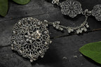 Mominos Fashion Kamal Johar Oxidised Silver-Plated Floral Bracelet