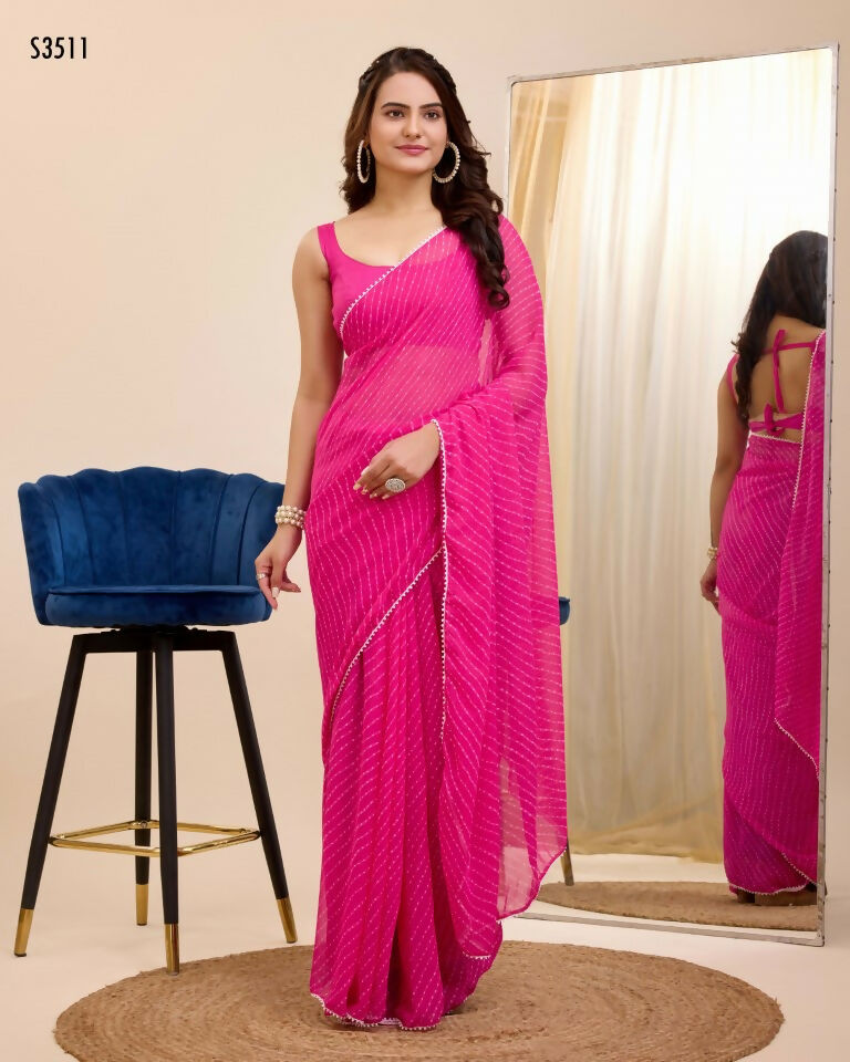 Pink Georgette Designer Printed Ready To Wear Saree - Ibiza