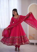 Teeya Creation Pink Roman Silk Embroidery Work Party Wear long Gown - Distacart