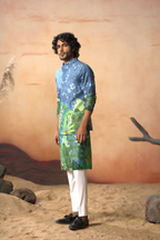 Tree Bark Classy Print Silk Nehrujacket Set by Hilo Design