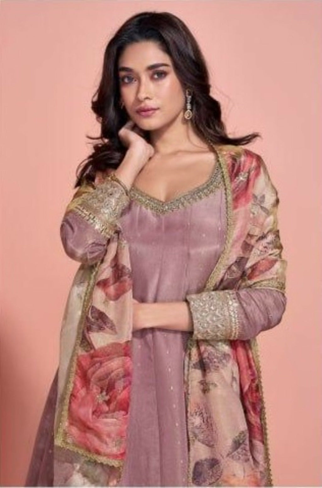 Anaita Brown Shimmer Stitched Anarkali Suit with Sequins Embroidery Foil Stitch Work - Distacart