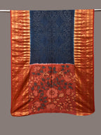 Navy and Red Bandhani Kanchipuram Silk Handloom Dupatta with Kalamkari Design - Global Threads