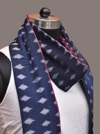 Navy and Red Pochamaplly Ikat Cotton Handloom Dupatta with Temple Border Design - Global Threads