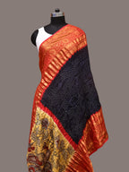 Navy Bandhani Kanchipuram Silk Handloom Dupatta with Kalamkari Design - Global Threads