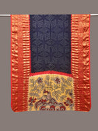 Navy Bandhani Kanchipuram Silk Handloom Dupatta with Kalamkari Design - Global Threads