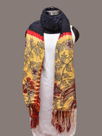 Navy Bandhani Kanchipuram Silk Handloom Dupatta with Kalamkari Design - Global Threads