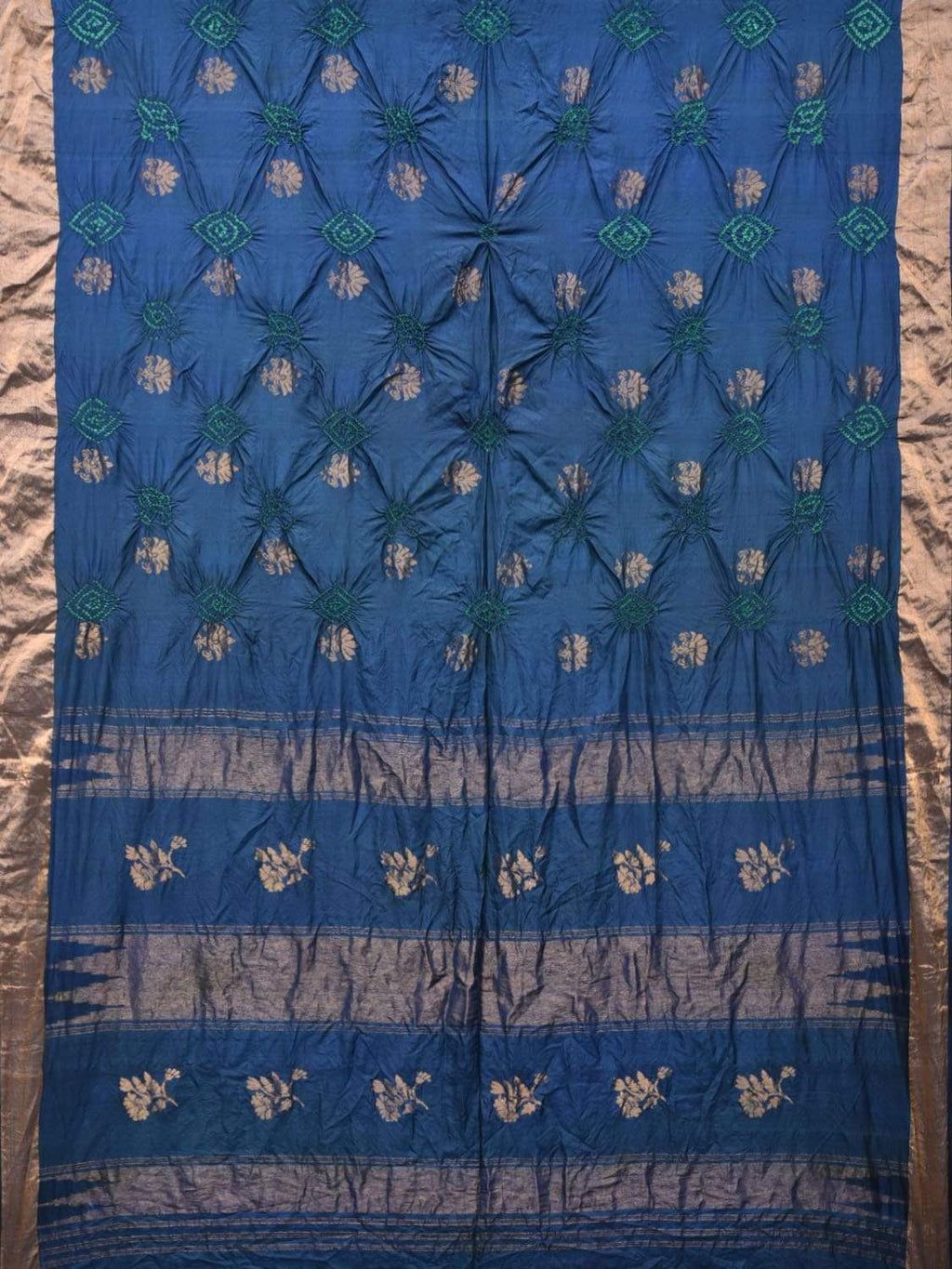 Navy Bandhani Uppada Silk Handloom Saree with Nilambari Buta Design - Global Threads