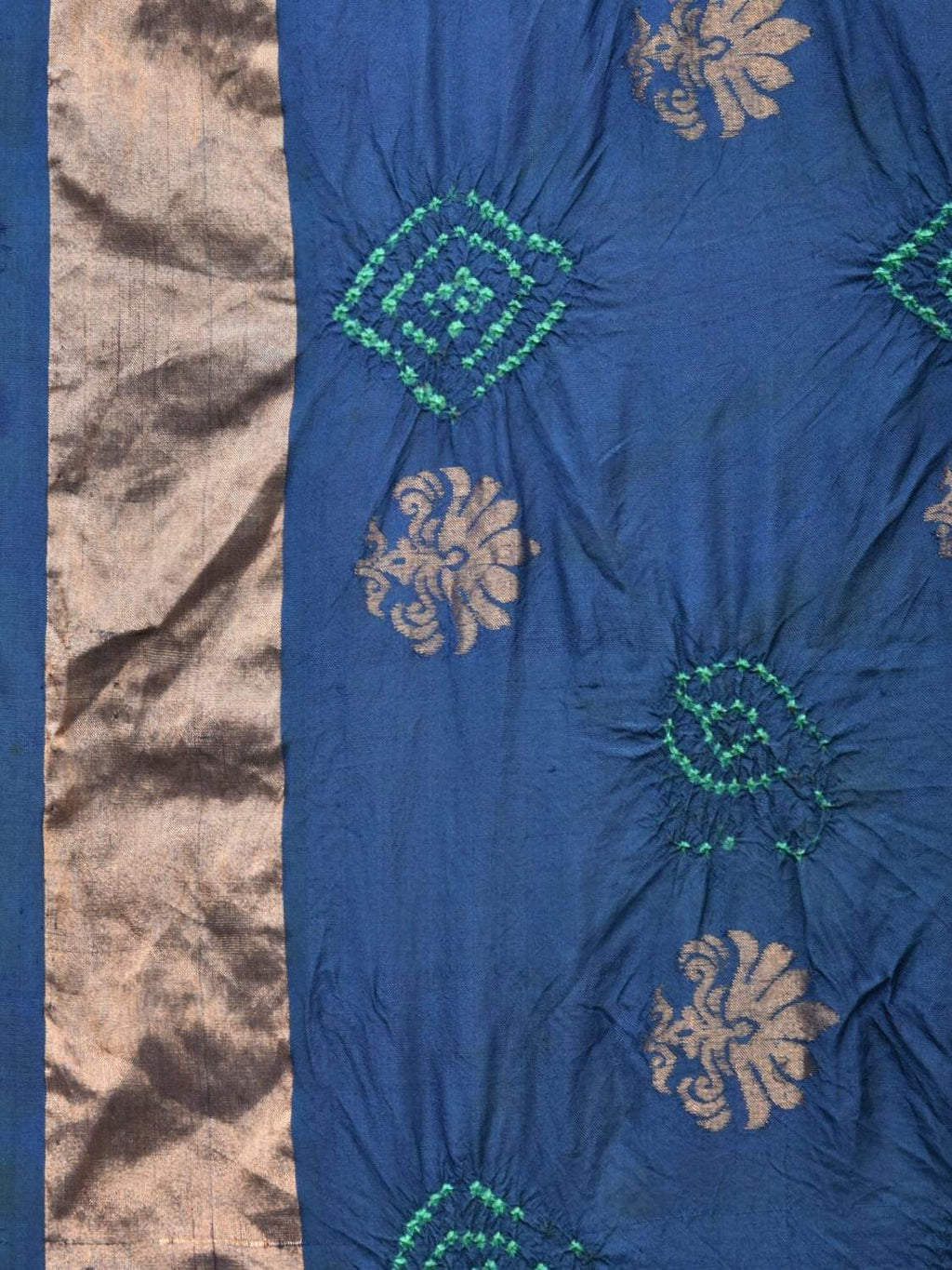 Navy Bandhani Uppada Silk Handloom Saree with Nilambari Buta Design - Global Threads