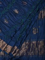 Navy Bandhani Uppada Silk Handloom Saree with Nilambari Buta Design - Global Threads