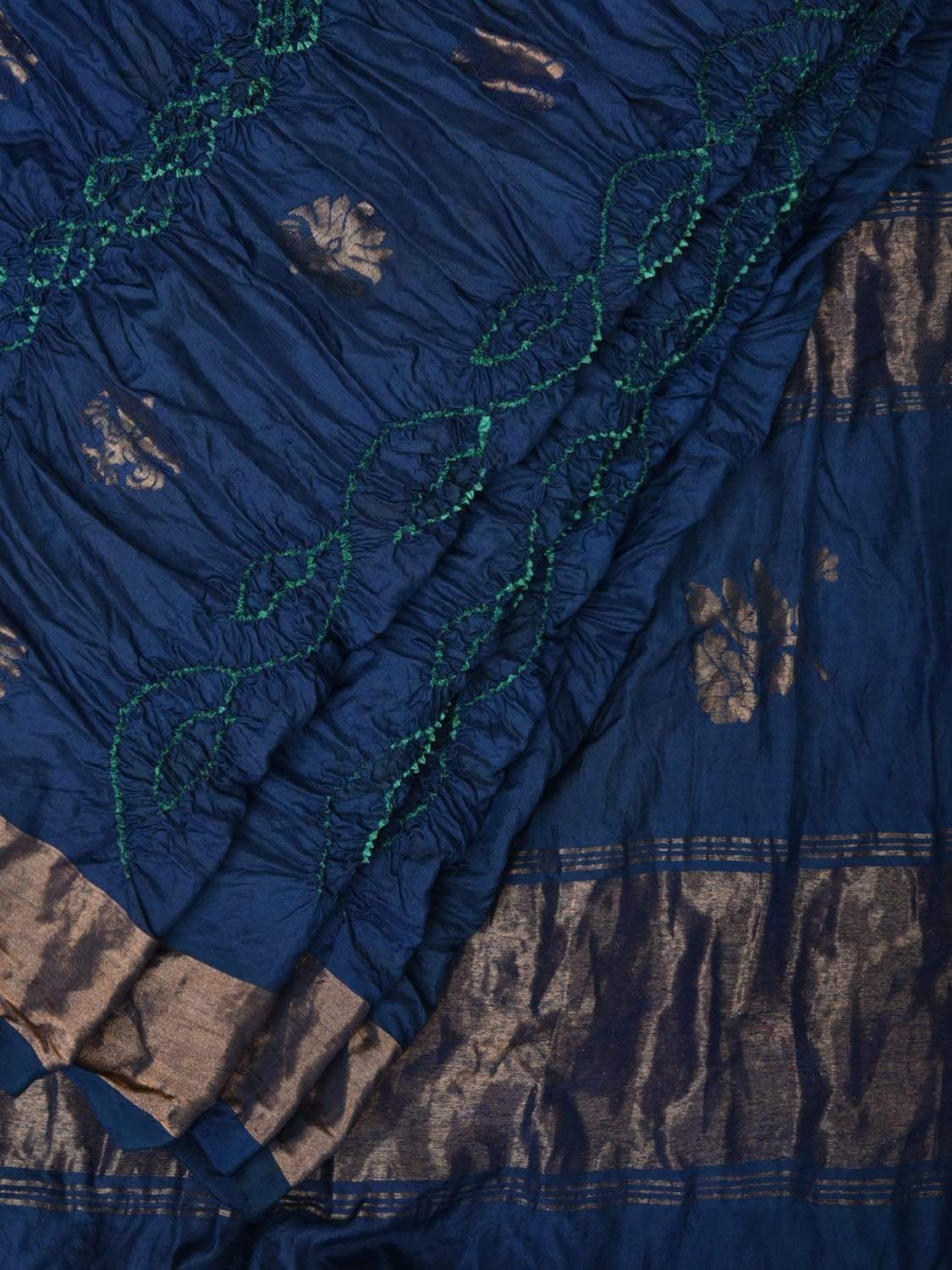Navy Bandhani Uppada Silk Handloom Saree with Nilambari Buta Design - Global Threads