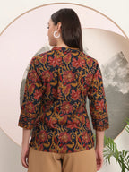 Yufta Navy Blue Pure Cotton Shirt Style Top