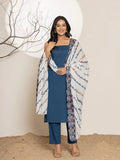 Yufta Navy Blue Solid Cotton Straight Kurta Dupatta Set
