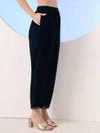 Yufta Navy Blue Velvet Zari Work Kurta Trouser Dupatta Set - Distacart