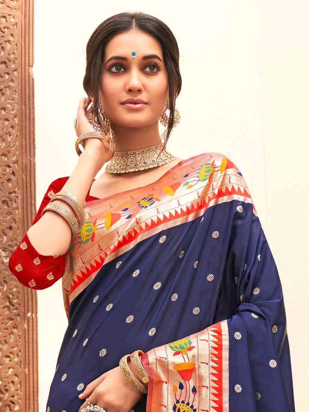 Anaita Navy Silk Saree With Blouse Piece - Distacart
