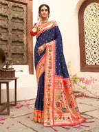 Anaita Navy Silk Saree With Blouse Piece - Distacart