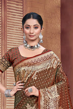 Sangam Prints Dark Brown Silk Woven Work Traditional Saree