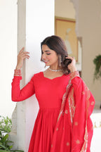 Joban Fashion Red Readymade Kurta Set With Sequence embroidery Work - Distacart
