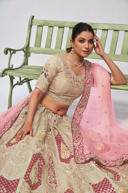 Kesar Fab Ivory Silk Embroidered Lehenga