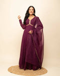FIORRA Women's Wine Georgette Anarkali Kurta With Dupatta
