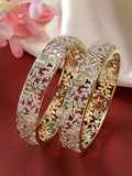 NVR Women's Set of 2 Gold-Polished American Diamond Emblished Handcrafted Bangles - Distacart