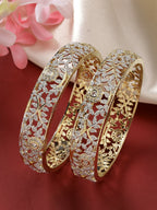 NVR Women's Set of 2 Gold-Polished American Diamond Emblished Handcrafted Bangles - Distacart