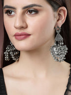 NVR Women's Silver-Plated Oxidised Contemporary Drop Earrings - Distacart