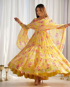 Joban Fashion Yellow Kurta Set Georgette Sequence Embroidery Work - Distacart
