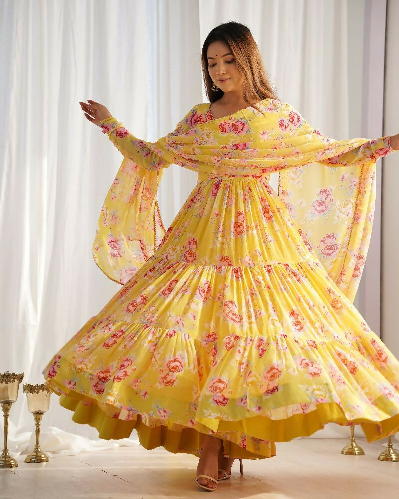 Joban Fashion Yellow Kurta Set Georgette Sequence Embroidery Work - Distacart