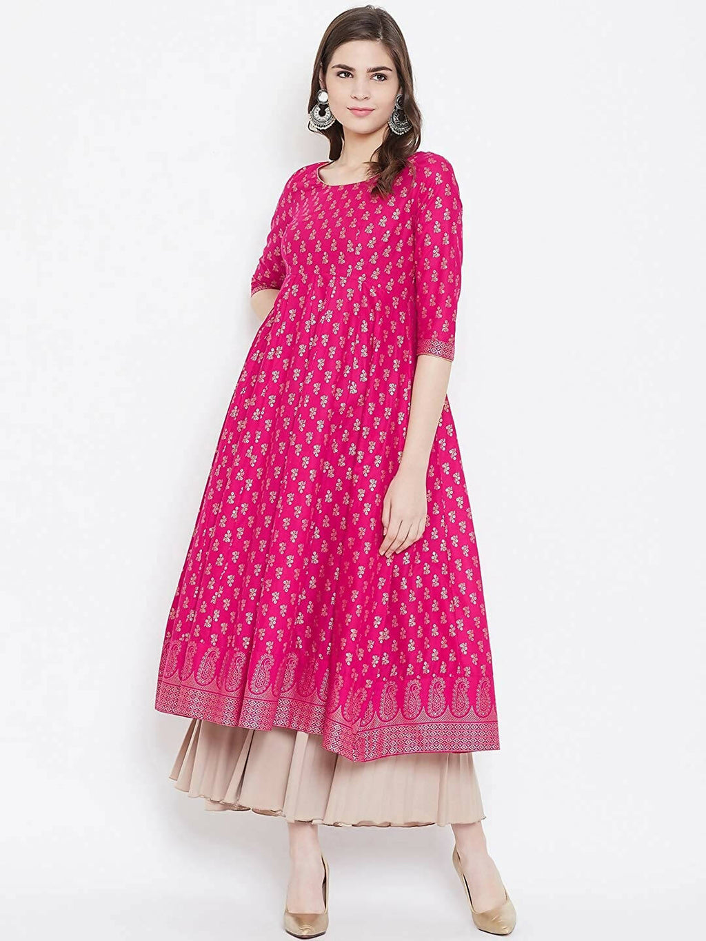 Cheera Embellished Daily Wear Cotton Blend Kurta - Pink
