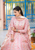 Functional Designer Off White-Light Pink Dola Silk Anarkali suit with Dupatta - Ramya