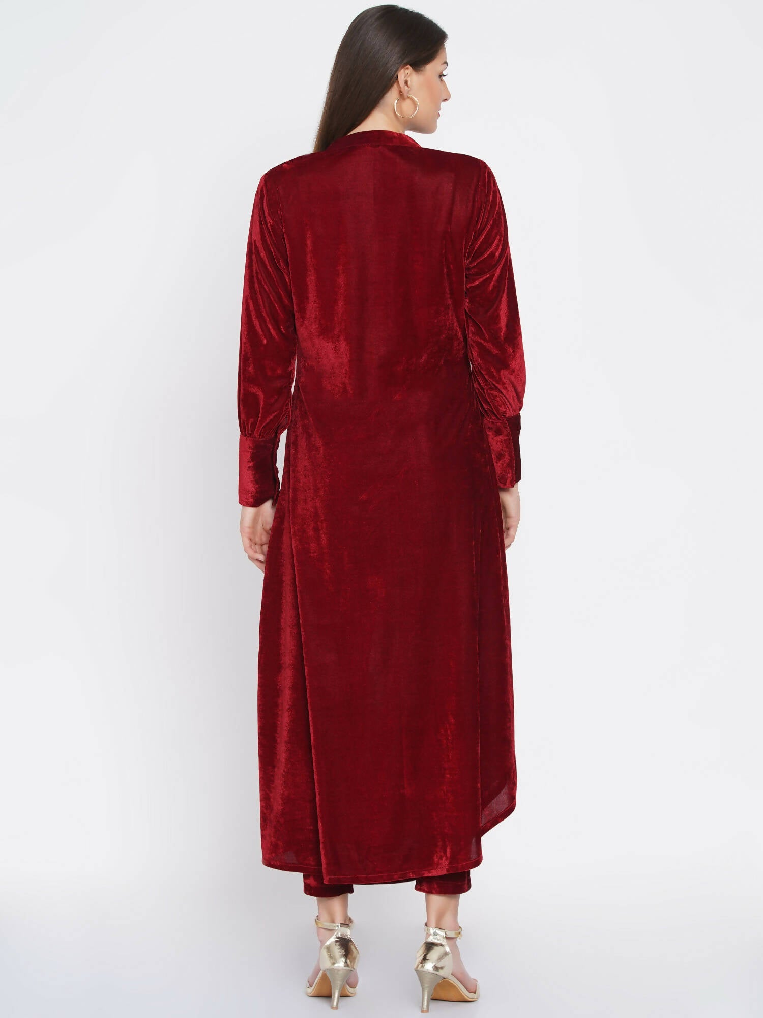Women Republic Maroon Velvet Cowl Style Kurta With Pants - Distacart