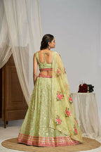 Pista Green Floral Georgette Sequence Work Lehenga Choli - Jihu Culture